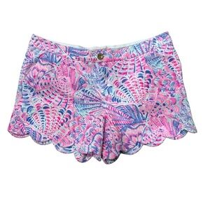Lilly Pulitzer Buttercup Knit Scalloped Hem Shorts Raz Berry Sea You Soon Sz 14